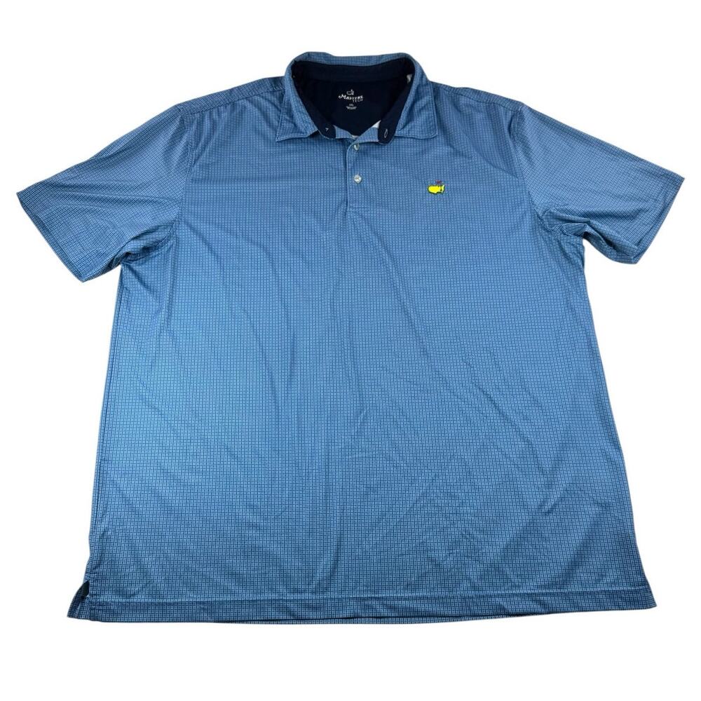 Masters Tech Polo Shirt Mens XXL Blue Checkered Short Sleeve Golf Performance